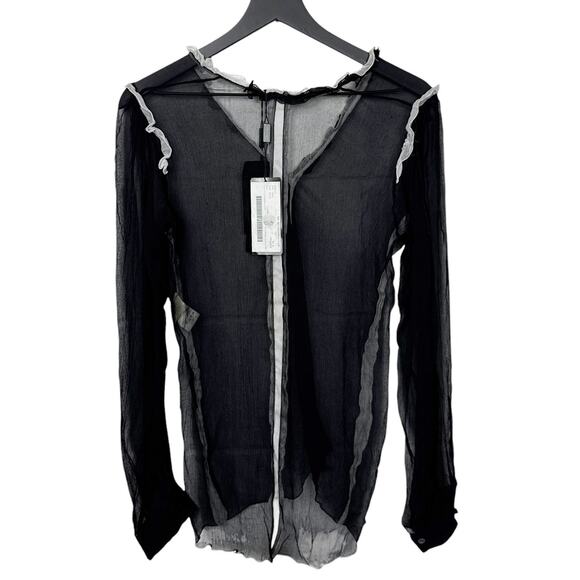 Dolce & Gabbana 100% Silk Sheer Ruffle Trim Top Black Size 42 Small New - Picture 10 of 12